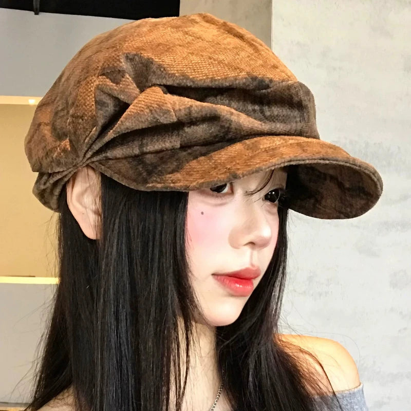 Retro Literary Pleated Design Soft-Brim Berets