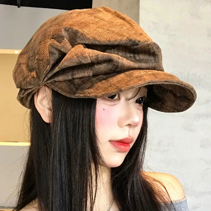 Retro Literary Pleated Design Soft-Brim Berets