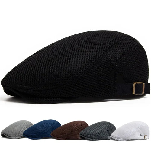 Men Summer Hollow Mesh Beret Breathable Vintage Forward Cap