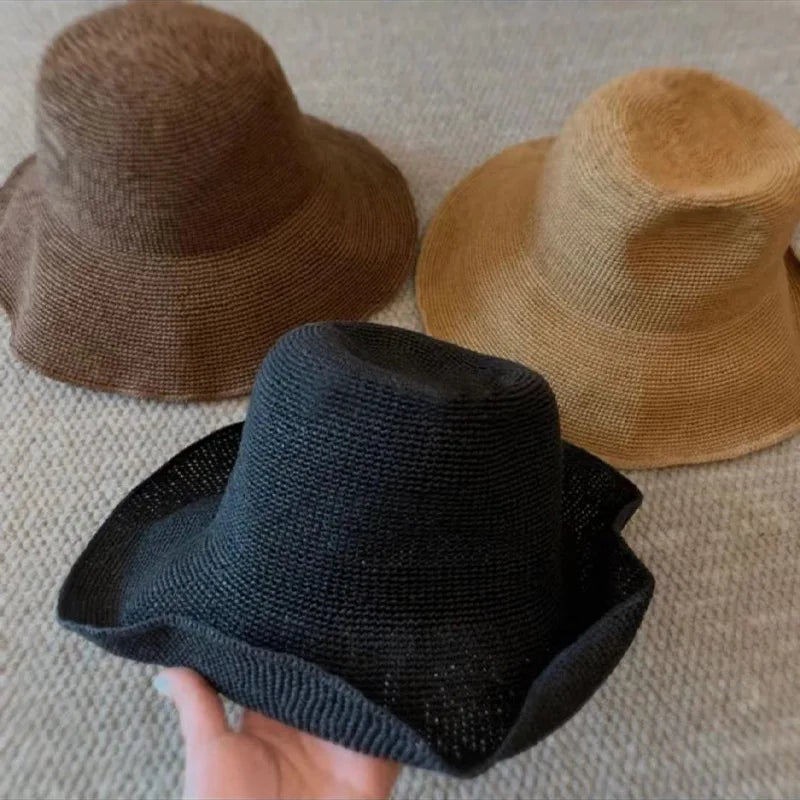 2026 New Raffia Cloche Hat Women Straw Hat Floppy Picnic Hat