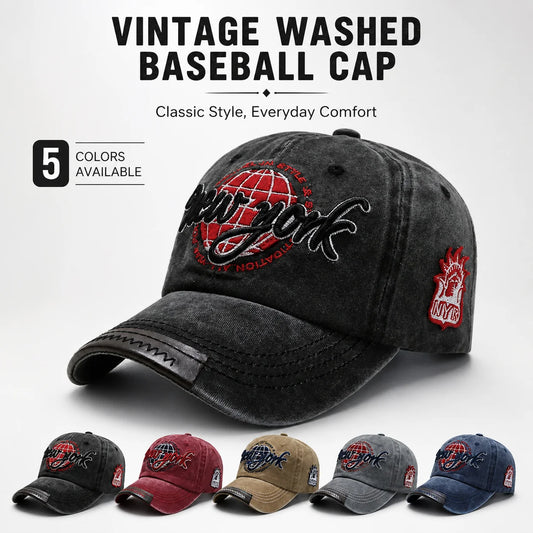Vintage Washed Cotton Baseball Cap for Men Women New York Embroidery