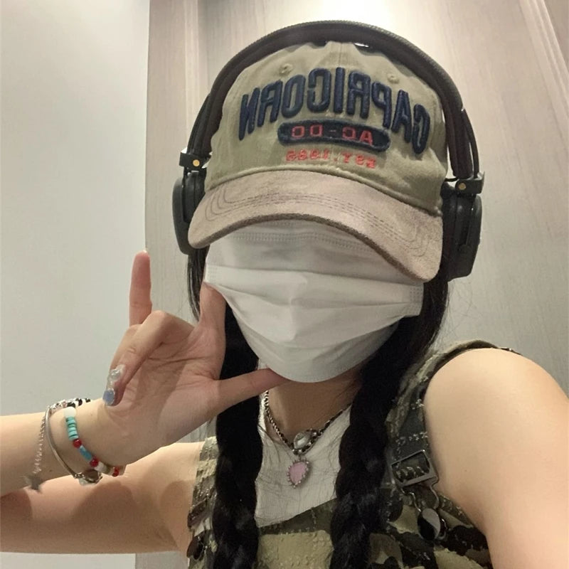 Unisex Cap Washed Cotton AC-DC letter Embroidery Baseball Cap