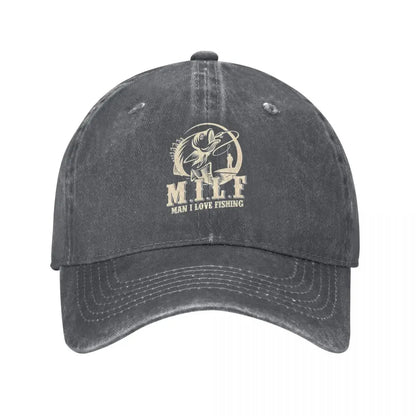 Fashion MILF Man I Love Fishing Baseball Cap Unisex Style Distressed Cotton Sun Cap