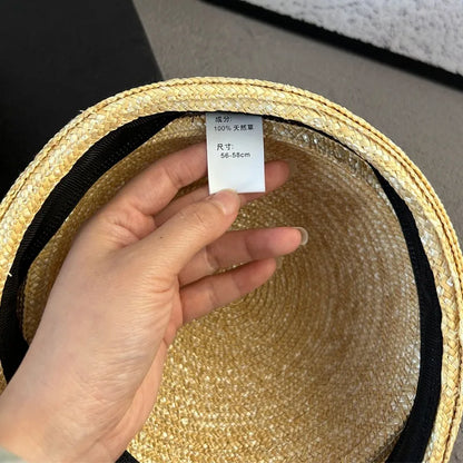 Ins Blogger Natural Straw Pillbox Hat Flat Berets Women
