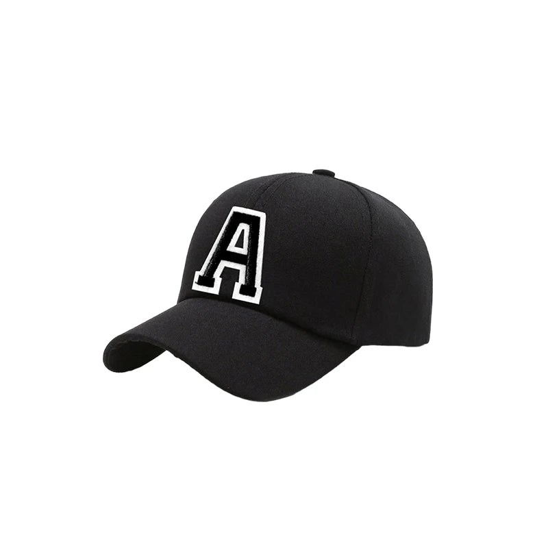 Black Unisex 26 A-Z Letter Baseball Cap, Adjustable Casual Breathable Sunscreen Cap
