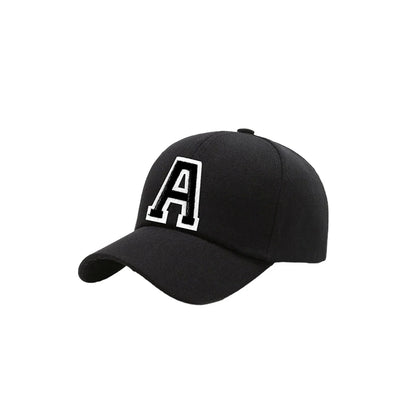 Black Unisex 26 A-Z Letter Baseball Cap, Adjustable Casual Breathable Sunscreen Cap