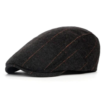 Vintage Plaid British Newsboy Beret Retro Male Woolen Beret Cap Classic Old Man