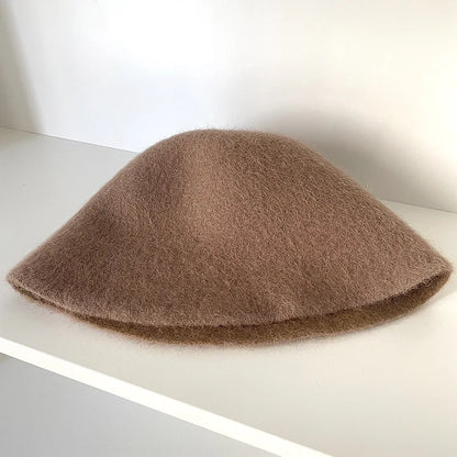 High Quality Double-Sided Wear Beanie Women Pure Wool Angora Rabbit Bucket Hat