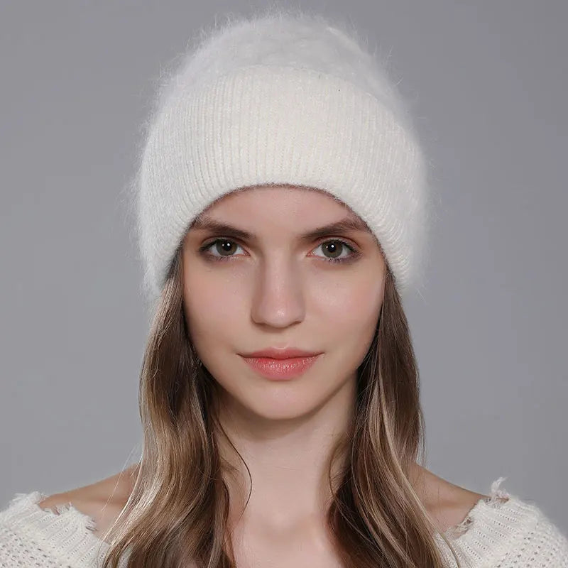 Women Fashion Twist Style Angora Rabbit Fur Beanie Winter Warm Knitted Cashmere Hat