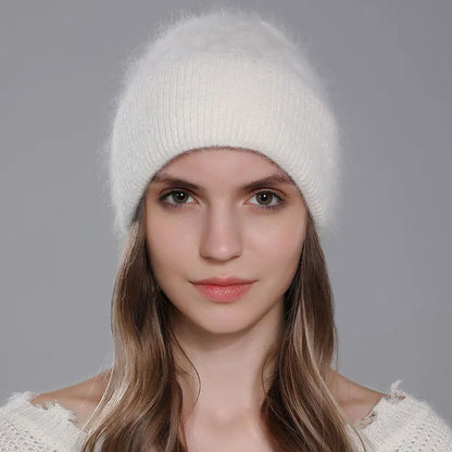 Women Fashion Twist Style Angora Rabbit Fur Beanie Winter Warm Knitted Cashmere Hat