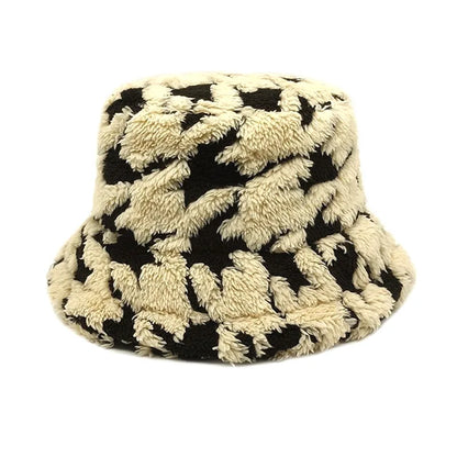 1pc Winter Lamb Wool Striped Bucket Hat