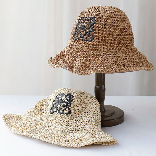 Women Beach Panama Straw Dome Bucket Hat