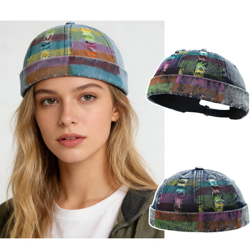 Denim Docker Cap Without Visor Tear Style Hole Brimless Caps