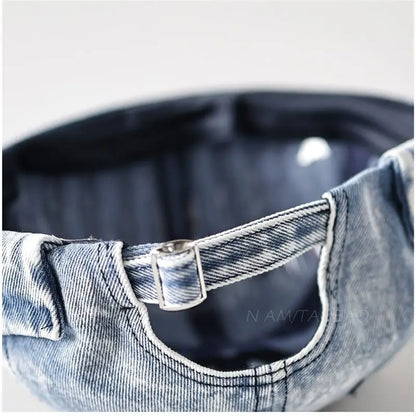 Retro Washed Denim No Brim Skullcap Unisex