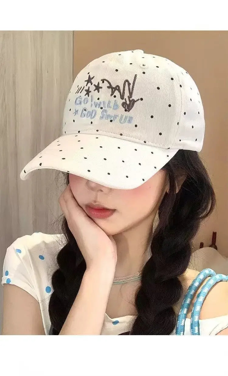 Outdoor Travel Polka Dot Letter Embroidery Baseball Cap Wide Brim Shows a Small Face Versatile Sports Deep Top Cap