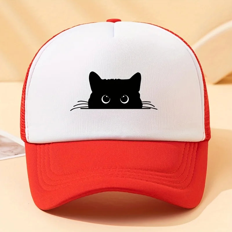Cute Cat Printed Baseball Net Hat, Men's and Women's Daily Decoration