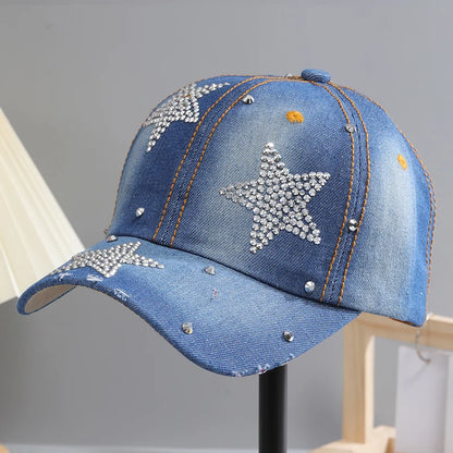 A Women’s Sparkle Bling Rhinestone Bejeweled Cotton Denim Baseball Cap