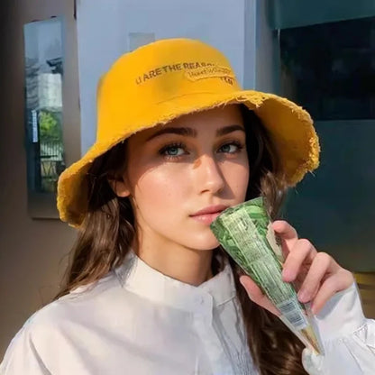 Fisherman Hat Women's Summer Sunscreen Denim Raw Edges Old Korean Version of the Trendy Face Bucket Hat