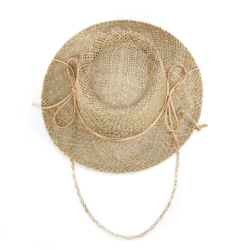 Retro European Style Straw Sun Hat Women's Pin Embellished Letter