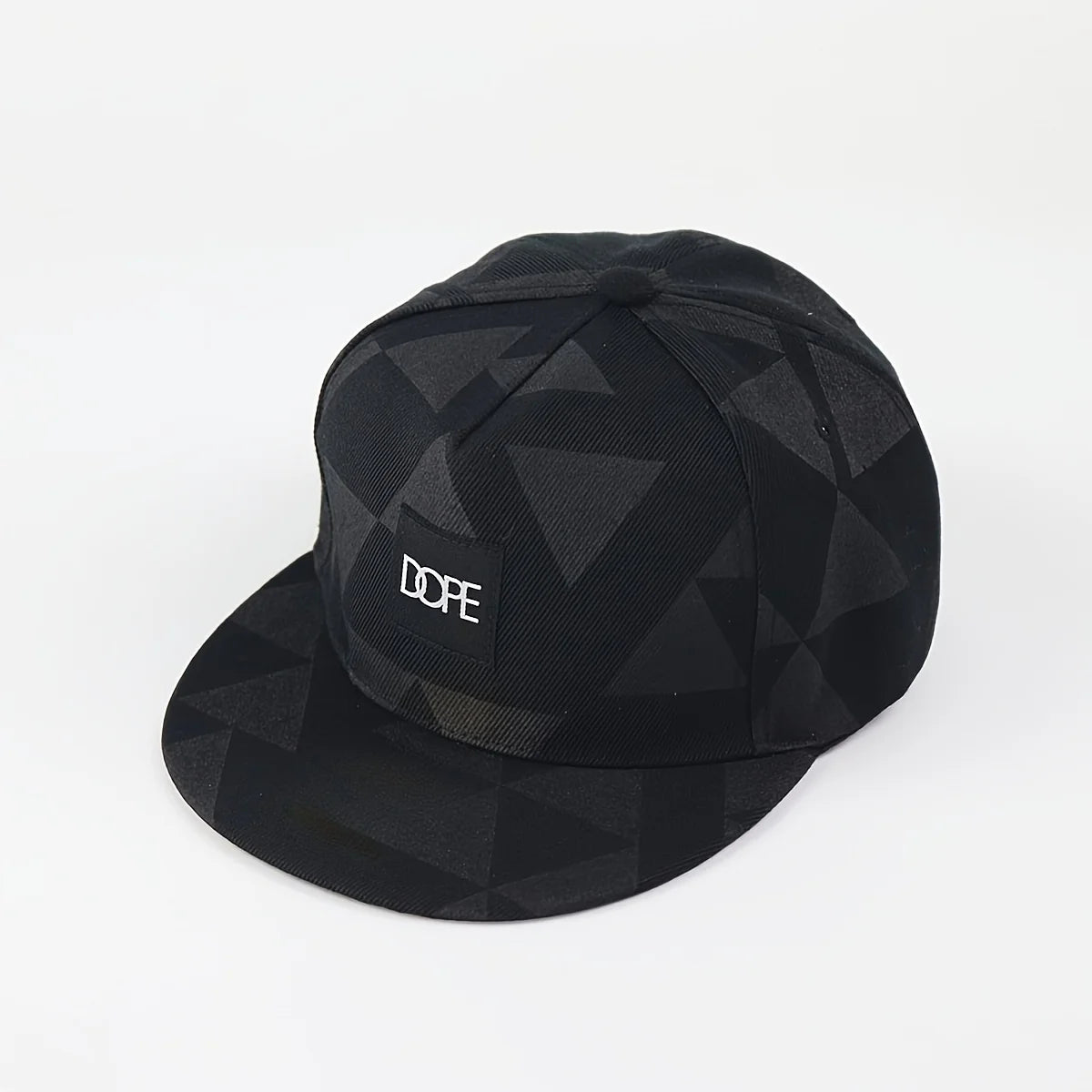 Black White Geometric Triangle Print Snapback Hat Flat Brim Hip Hop Adjustable Streetwear Sun Hat