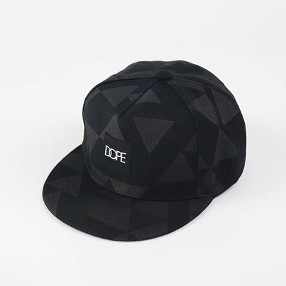 Black White Geometric Triangle Print Snapback Hat Flat Brim Hip Hop Adjustable Streetwear Sun Hat