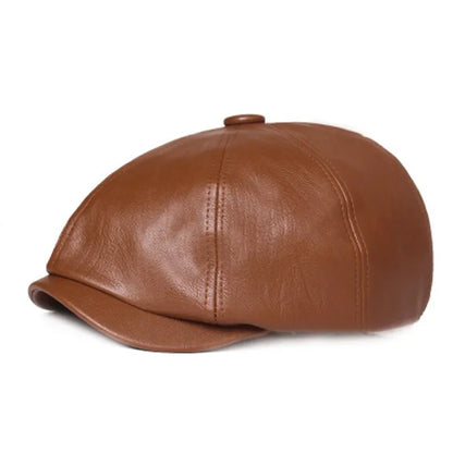 Retro Octagonal Leather Hat Autumn Men's Beret Elegant Fashion Cap