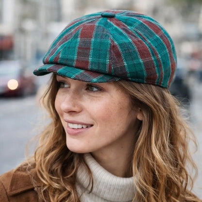 Fashion Headwear Cotton Retro Beret Plaid Octagonal Shape Newsboy Cap