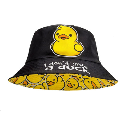 Double-sided Yellow Duck Print Pattern Panama Summer Sunscreen Fisherman Cap Women Man Bucket Hat