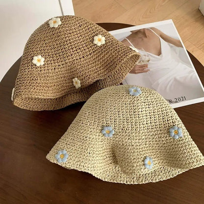 Women's Flower Design Straw Fisherman Hat