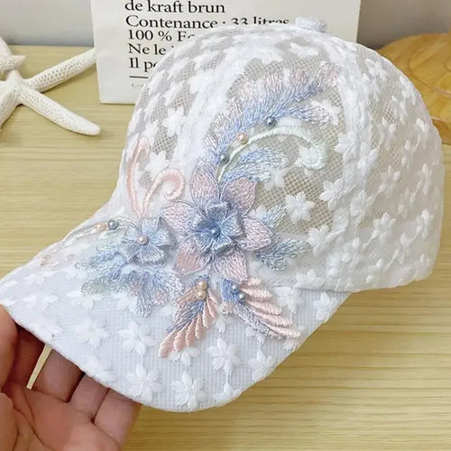 Unisex Lace Flower Embroidery Breathable Baseball Net Caps