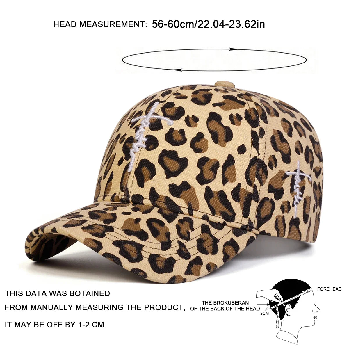 Unisex Letter Cross Embroidery Leopard Pattern Baseball Caps Spring and Autumn