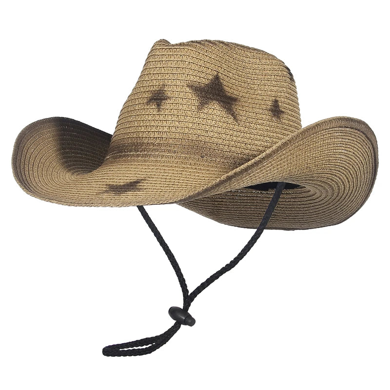 Wide Brim Women Summer Cowgirl Hat Sun Beach Straw Hat Cap