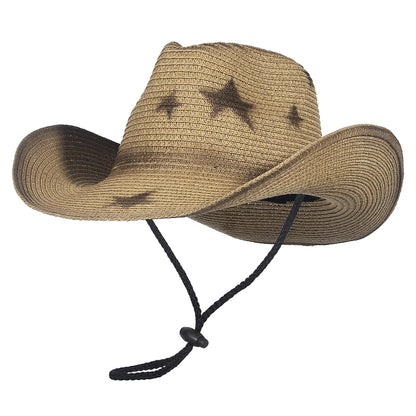 Wide Brim Women Summer Cowgirl Hat Sun Beach Straw Hat Cap