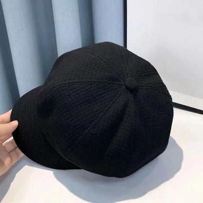Style Octagonal Women Berets Retro Soft Fabric Newsboy Hat