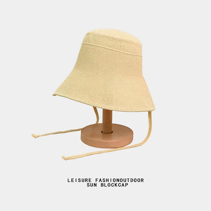 Women Paper Straw Bucket Hat Large Brim UV Protection Sun Hat