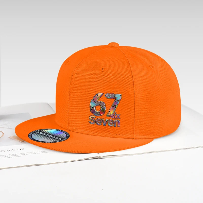Cool Laser-Printed “67” Digital Print Hip-Hop Flat-Brim Cap