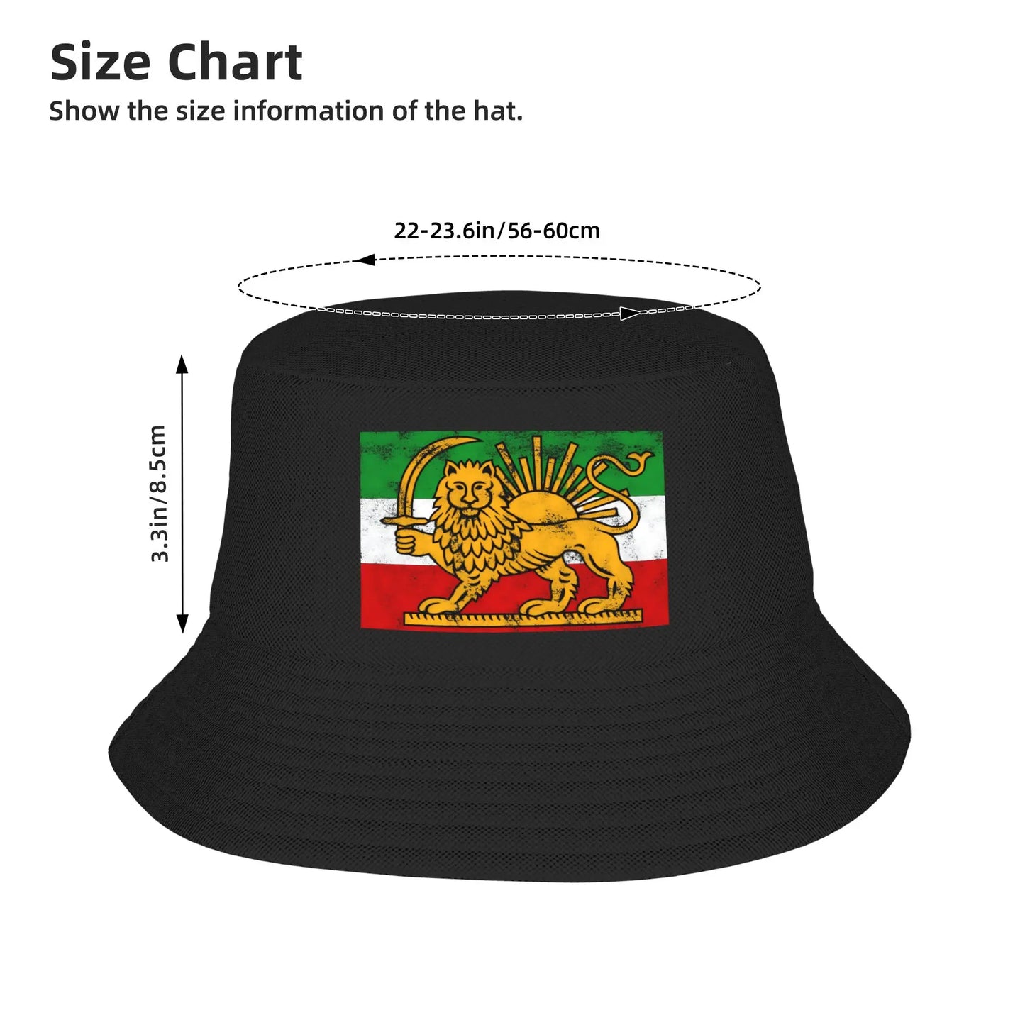 Men Women Iran Flag Lion and Sun Bucket Hat Portable Fisherman Hats