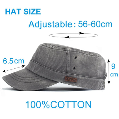 Washed Cotton Military Caps Casual Flat Top Hat