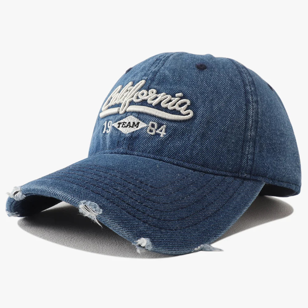 New Korean Washed Distressed Denim Jeans Ripped Baseball Cap