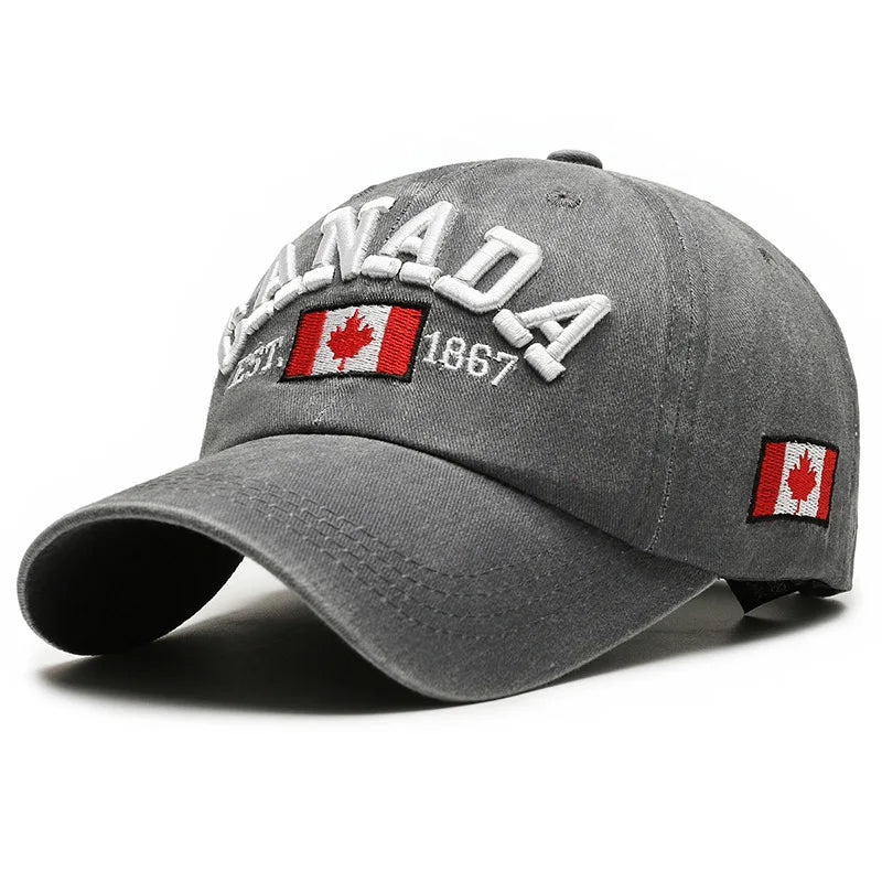 Unisex Washed Cotton Vintage Cap Canada Letter Embroidery Baseball Cap Men And Women