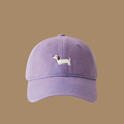 Embroidered Dachshund Washed Cotton Baseball Cap Fashion Women men
