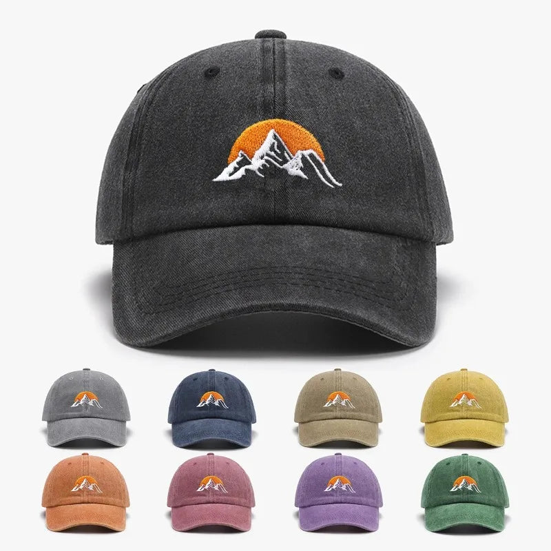 Unisex Embroidered Sunset Baseball Hat, Solid Color Adjustable Outdoor