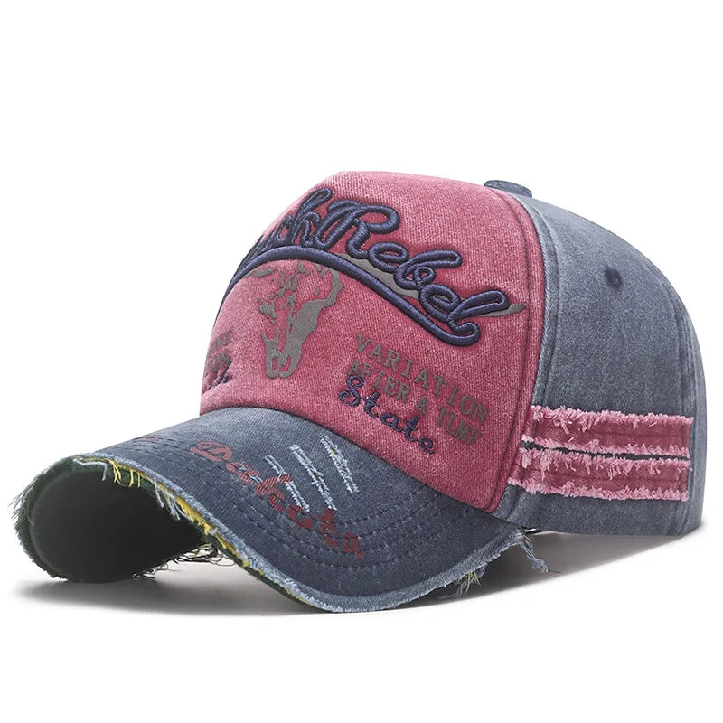 Four Seasons Baseball Cap Casual Wash Embroidered Cap Curved Brim Bowler Sun Hat Vintage distressed