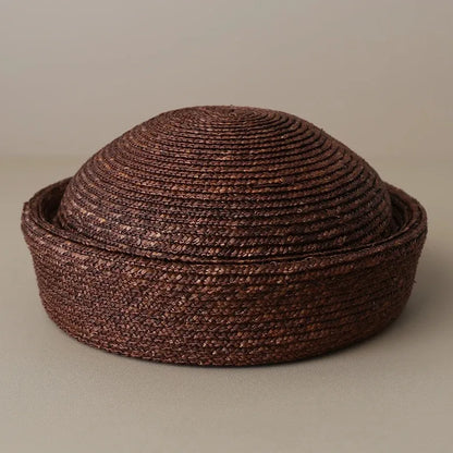 Ins Blogger Natural Straw Pillbox Hat Flat Berets Women