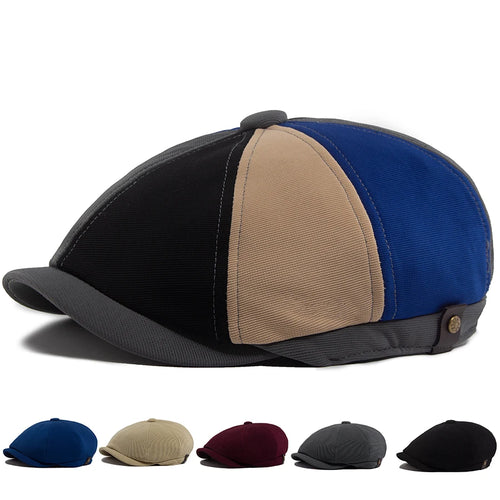 Spring Autumn Solid Patchwork Vintage Newsboy Cap