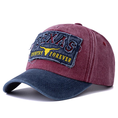 Hot Sale Unisex Washed Cotton Vintage Baseball Cap Texas Letter Embroidery