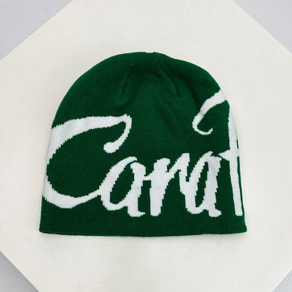 Letter Wool Knitted Hats Color Block Warm Personal Beanies