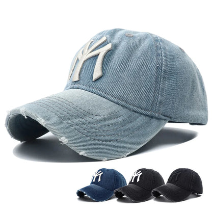 High Quality MY Embroidered Washed Denim Baseball Cap