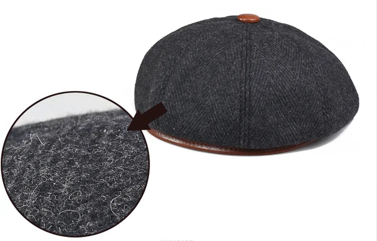 Men Street Bonnet 55% Wool Beret Sheepskin Camel/Grey Male Thin Hats
