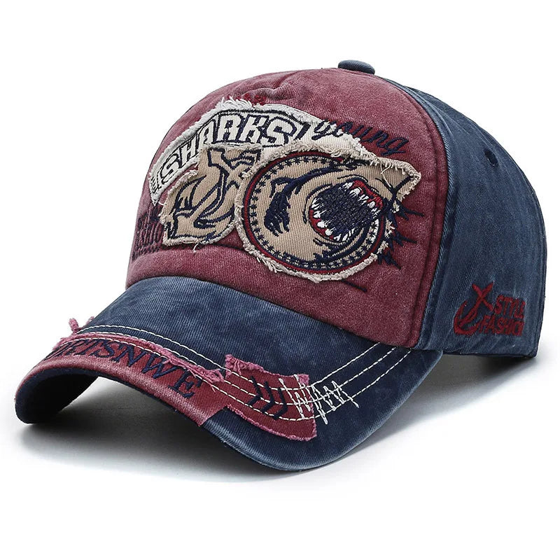 Distressed Washed Shark Denim American Vintage Flat Cap